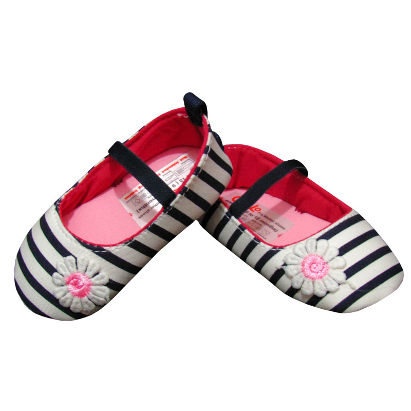 پاپوش کودک دخترانه طرح راه راه گلدار