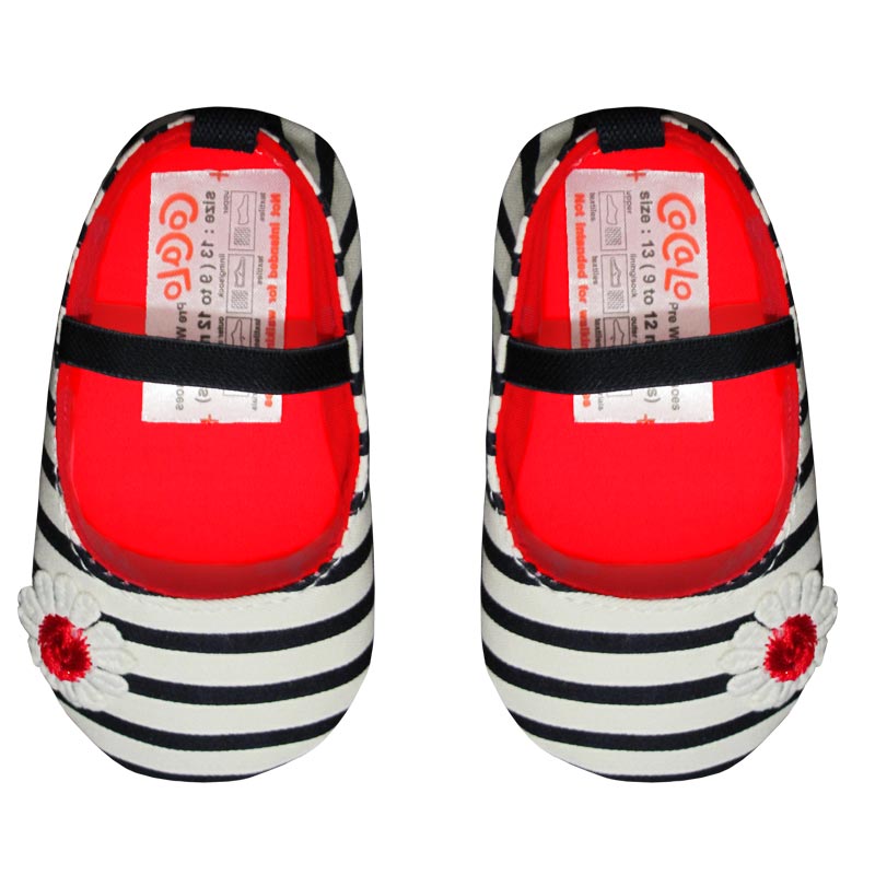 پاپوش کودک دخترانه طرح راه راه گلدار