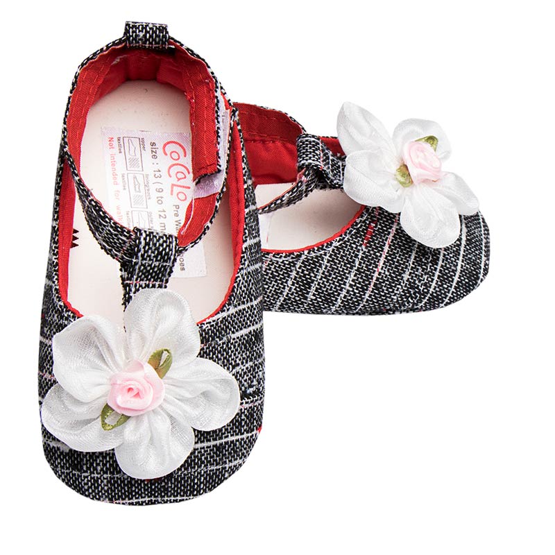 پاپوش کودک دخترانه طرح چهارخونه گل