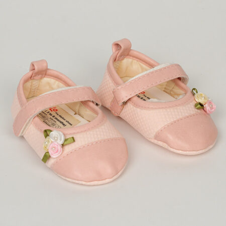 پاپوش کودک دخترانه طرح گل سرمه ای