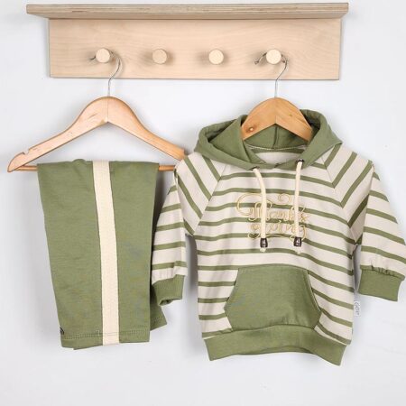 ست هودی و شلوار دورس طرح سبز راه راه